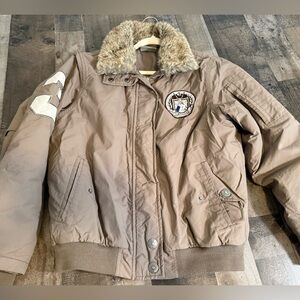 HV Polo X Sports Professional Polo Bomber Jacket Fur Collar Brown Size Large